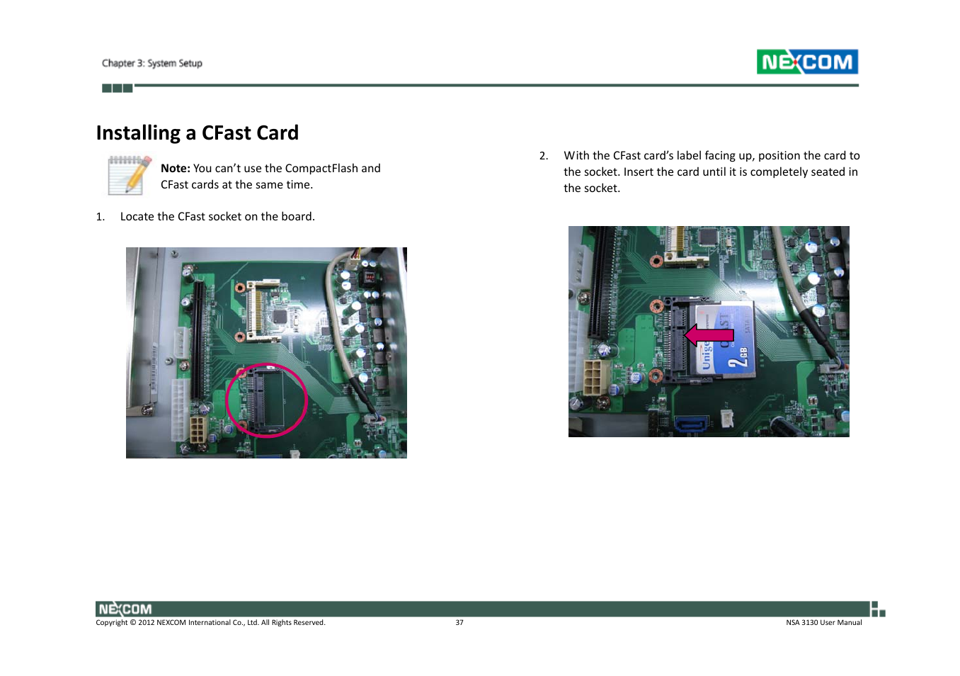 Installing a cfast card | NEXCOM NSA 3130 User Manual | Page 50 / 96