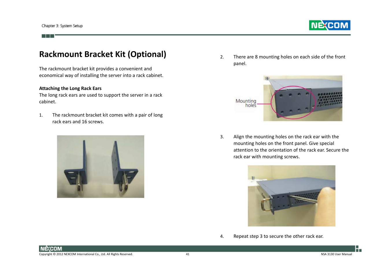 Rackmount bracket kit (optional) | NEXCOM NSA 3130 User Manual | Page 54 / 96