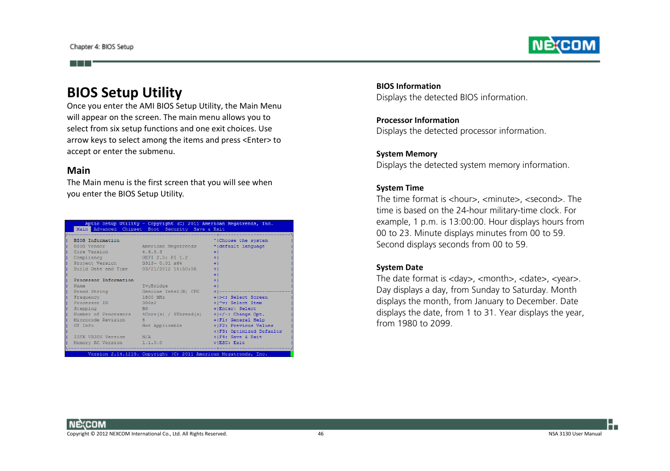 Bios setup utility | NEXCOM NSA 3130 User Manual | Page 59 / 96