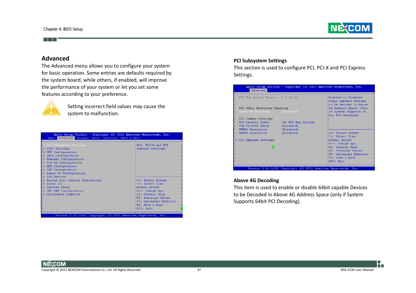 Advanced | NEXCOM NSA 3130 User Manual | Page 60 / 96