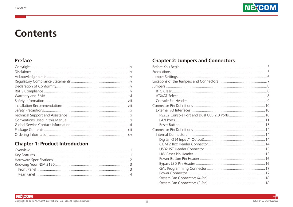 NEXCOM NSA 3150 User Manual | Page 2 / 71