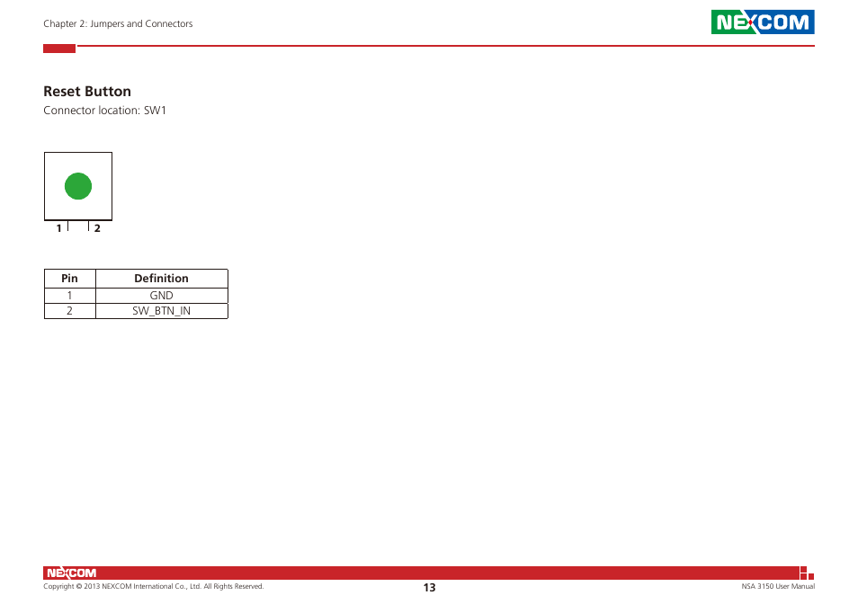 Reset button | NEXCOM NSA 3150 User Manual | Page 27 / 71