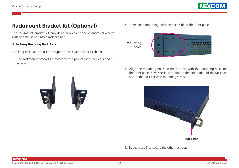 Rackmount bracket kit (optional) | NEXCOM NSA 3150 User Manual | Page 48 / 71