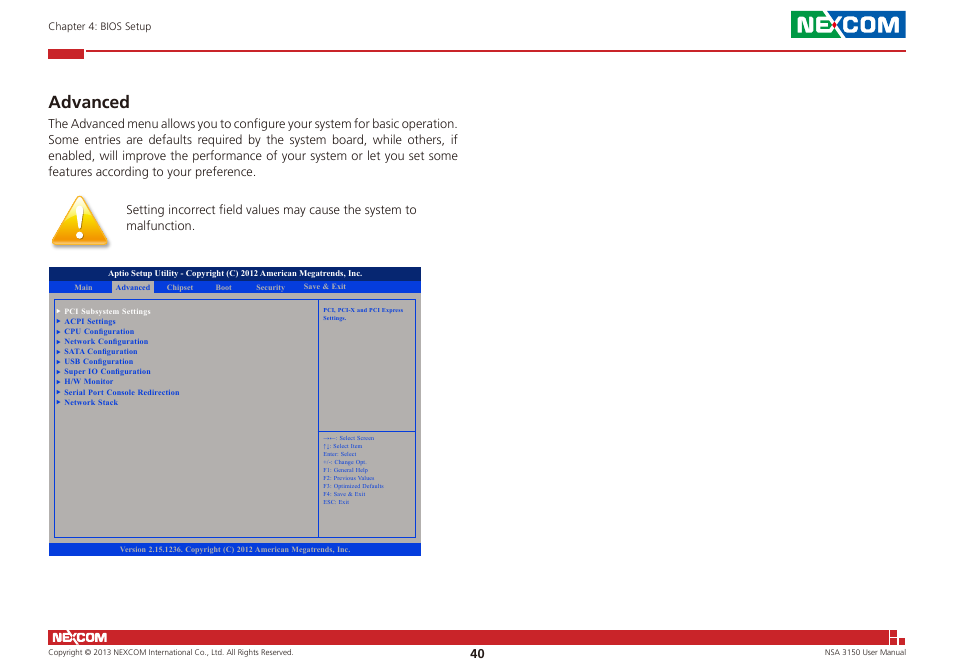 Advanced | NEXCOM NSA 3150 User Manual | Page 54 / 71