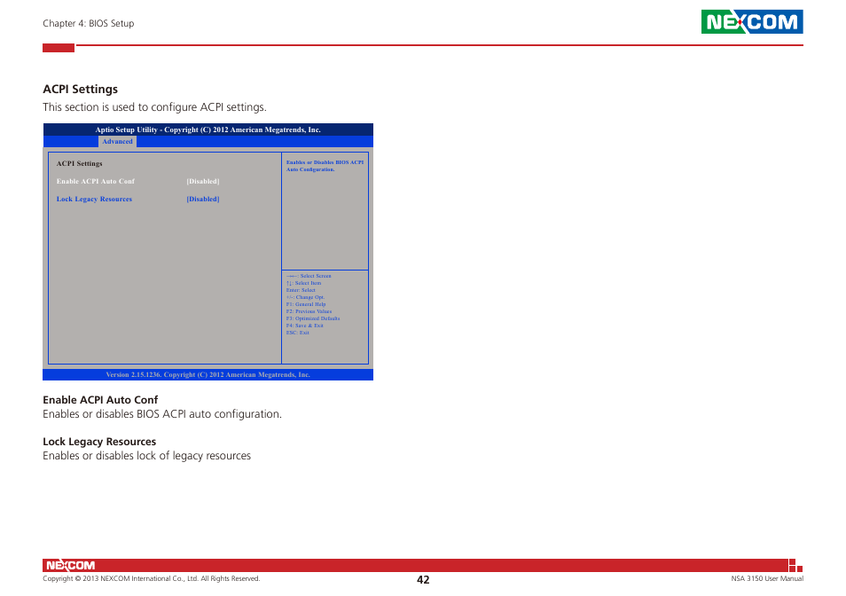 Acpi settings | NEXCOM NSA 3150 User Manual | Page 56 / 71