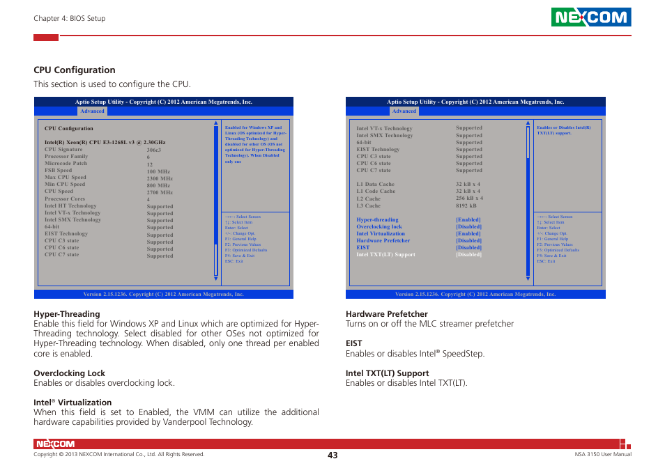 Cpu configuration | NEXCOM NSA 3150 User Manual | Page 57 / 71