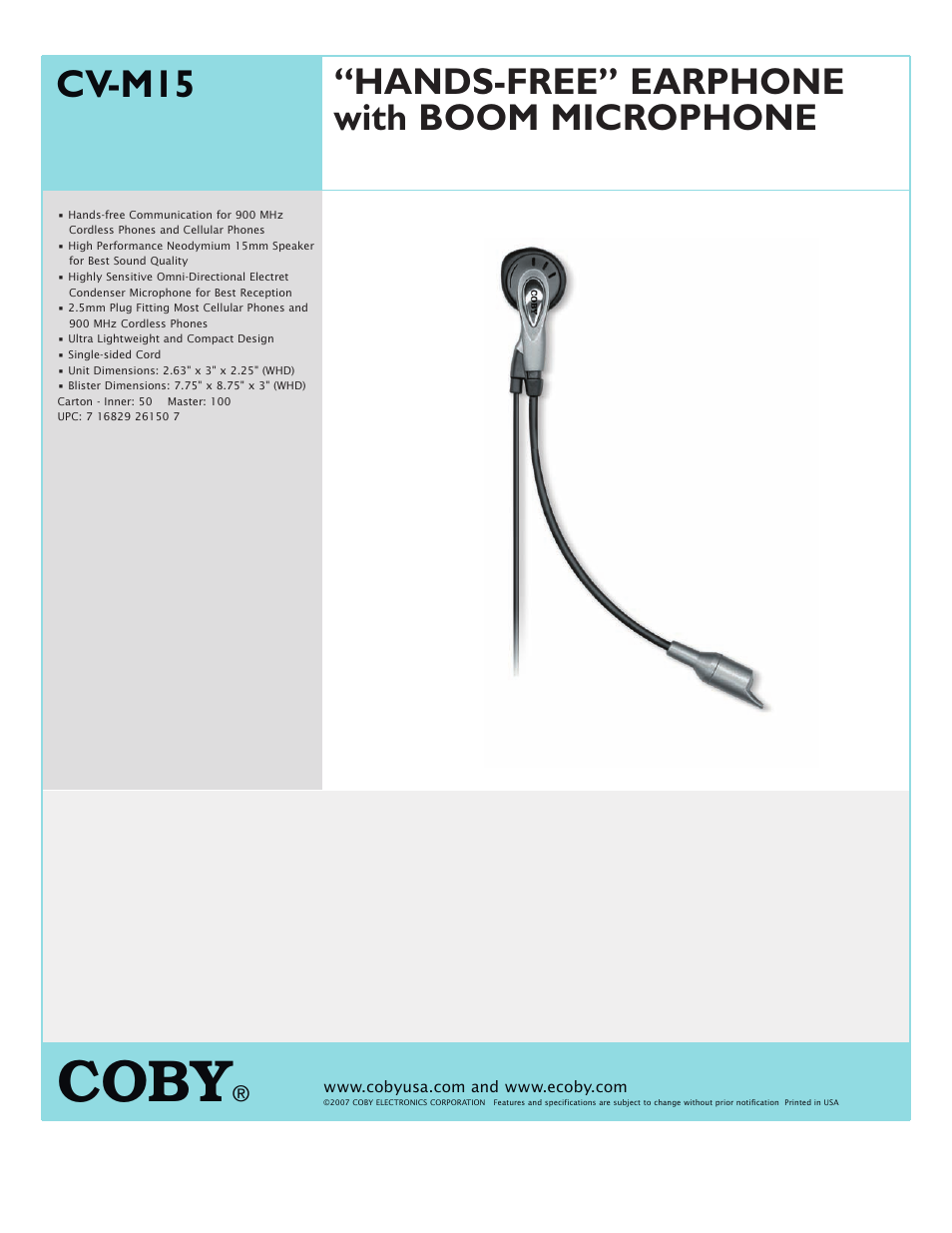 COBY CV M15 User Manual | 1 page