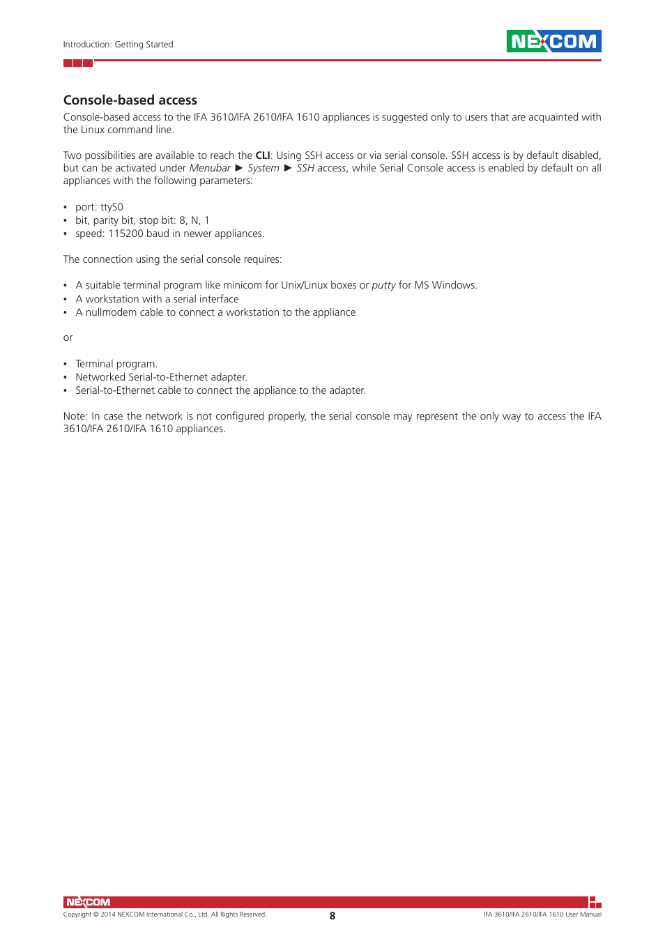Console-based access | NEXCOM IFA 1610 User Manual | Page 11 / 88