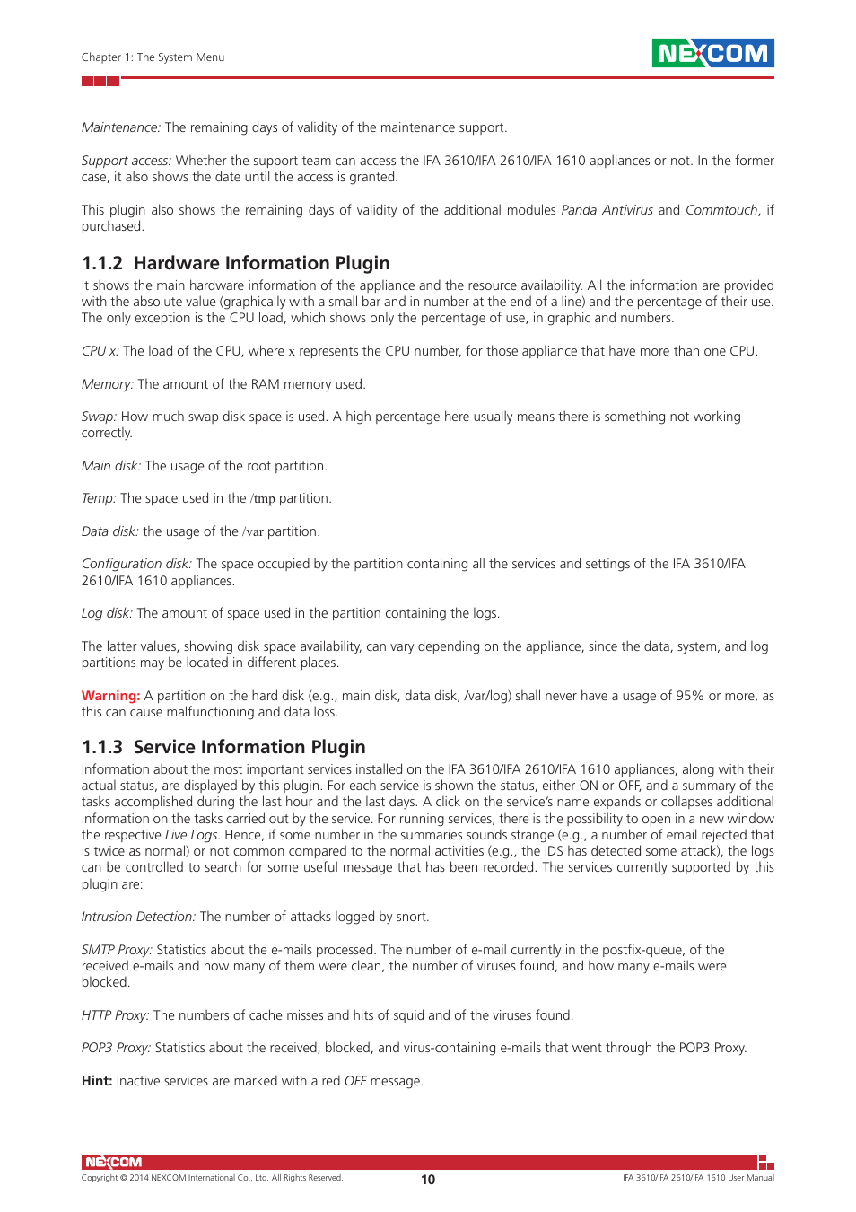 2 hardware information plugin, 3 service information plugin | NEXCOM IFA 1610 User Manual | Page 13 / 88