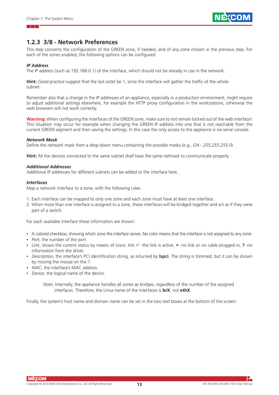 3 3/8 - network preferences | NEXCOM IFA 1610 User Manual | Page 16 / 88