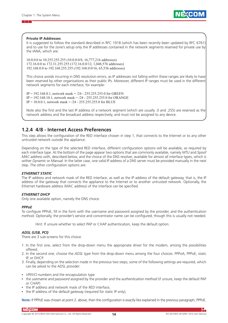 4 4/8 - internet access preferences | NEXCOM IFA 1610 User Manual | Page 17 / 88