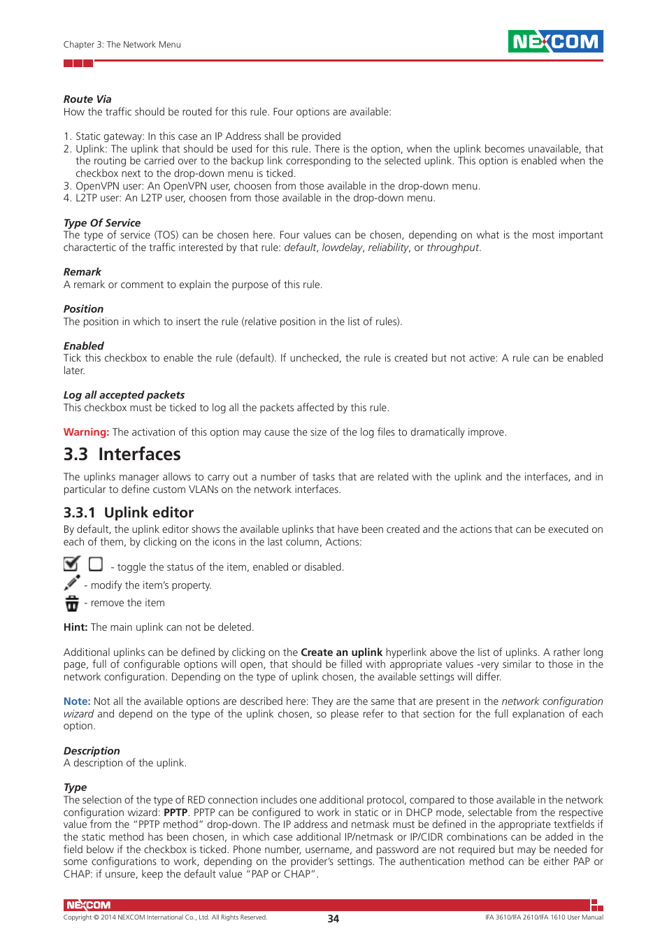 3 interfaces, 1 uplink editor | NEXCOM IFA 1610 User Manual | Page 37 / 88