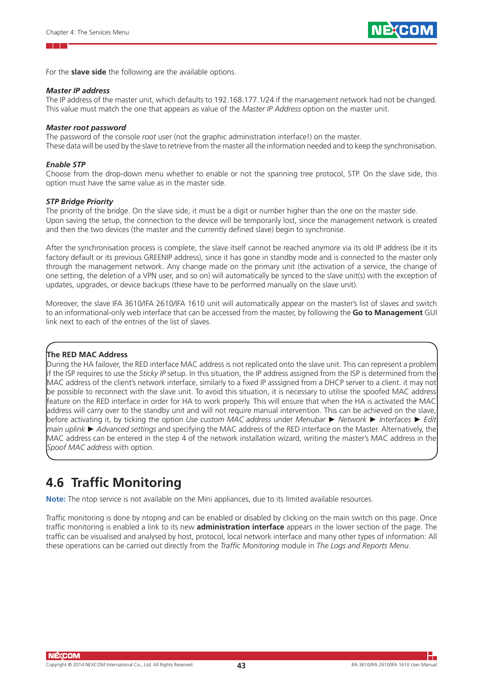 6 traffic monitoring | NEXCOM IFA 1610 User Manual | Page 46 / 88