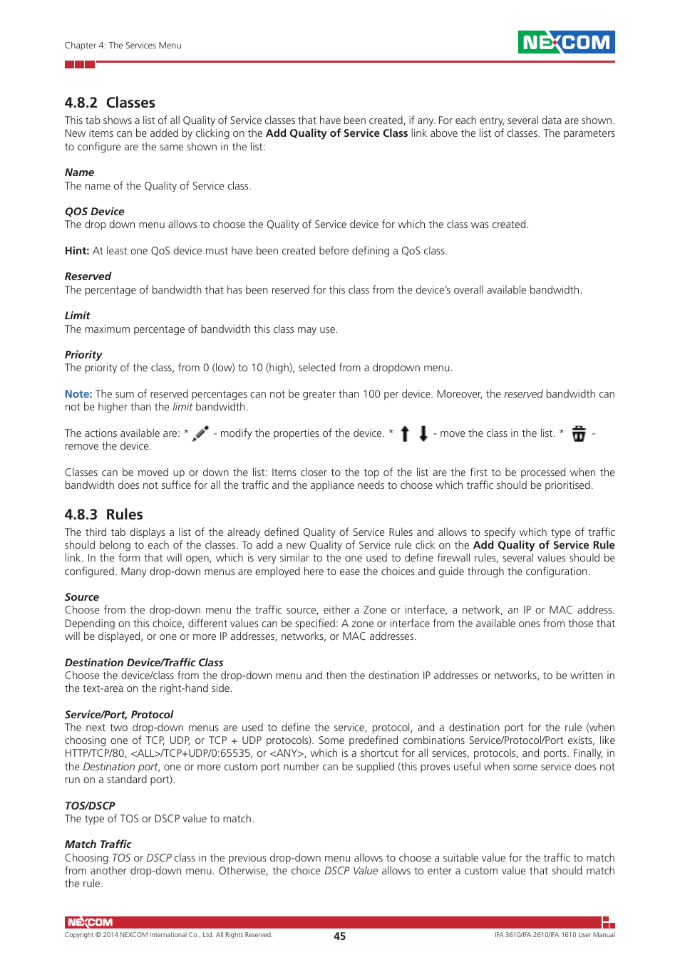 2 classes, 3 rules, 2 classes 4.8.3 rules | NEXCOM IFA 1610 User Manual | Page 48 / 88