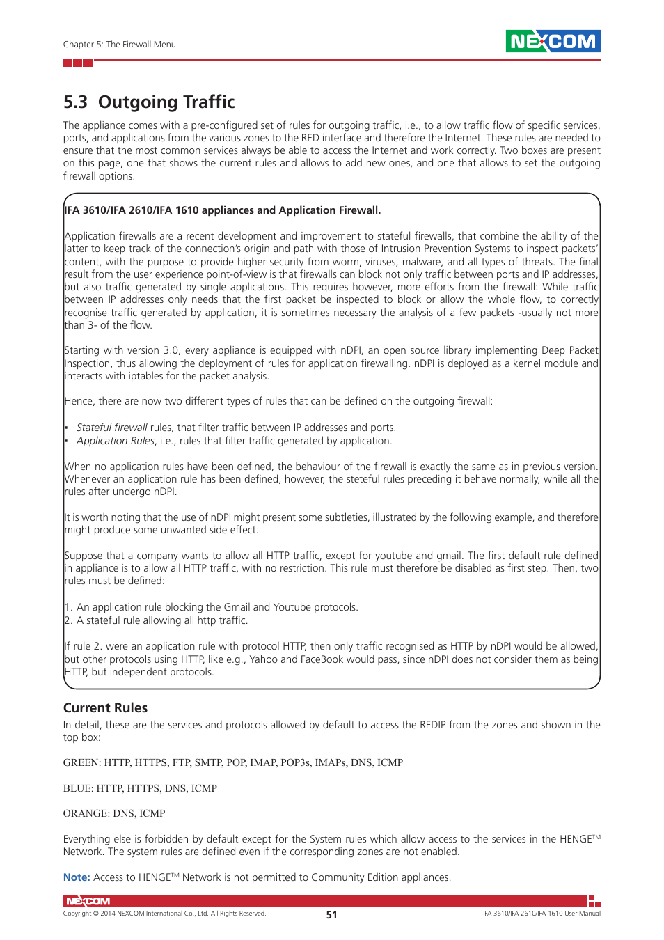 3 outgoing traffic, Current rules | NEXCOM IFA 1610 User Manual | Page 54 / 88