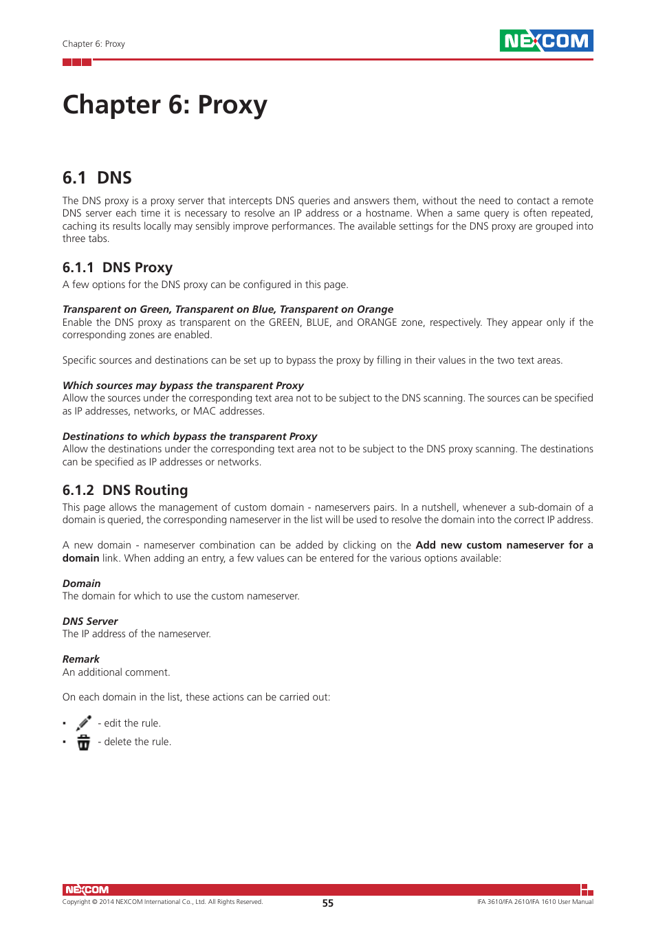 Chapter 6: proxy, 1 dns, 1 dns proxy | 2 dns routing, 1 dns proxy 6.1.2 dns routing | NEXCOM IFA 1610 User Manual | Page 58 / 88