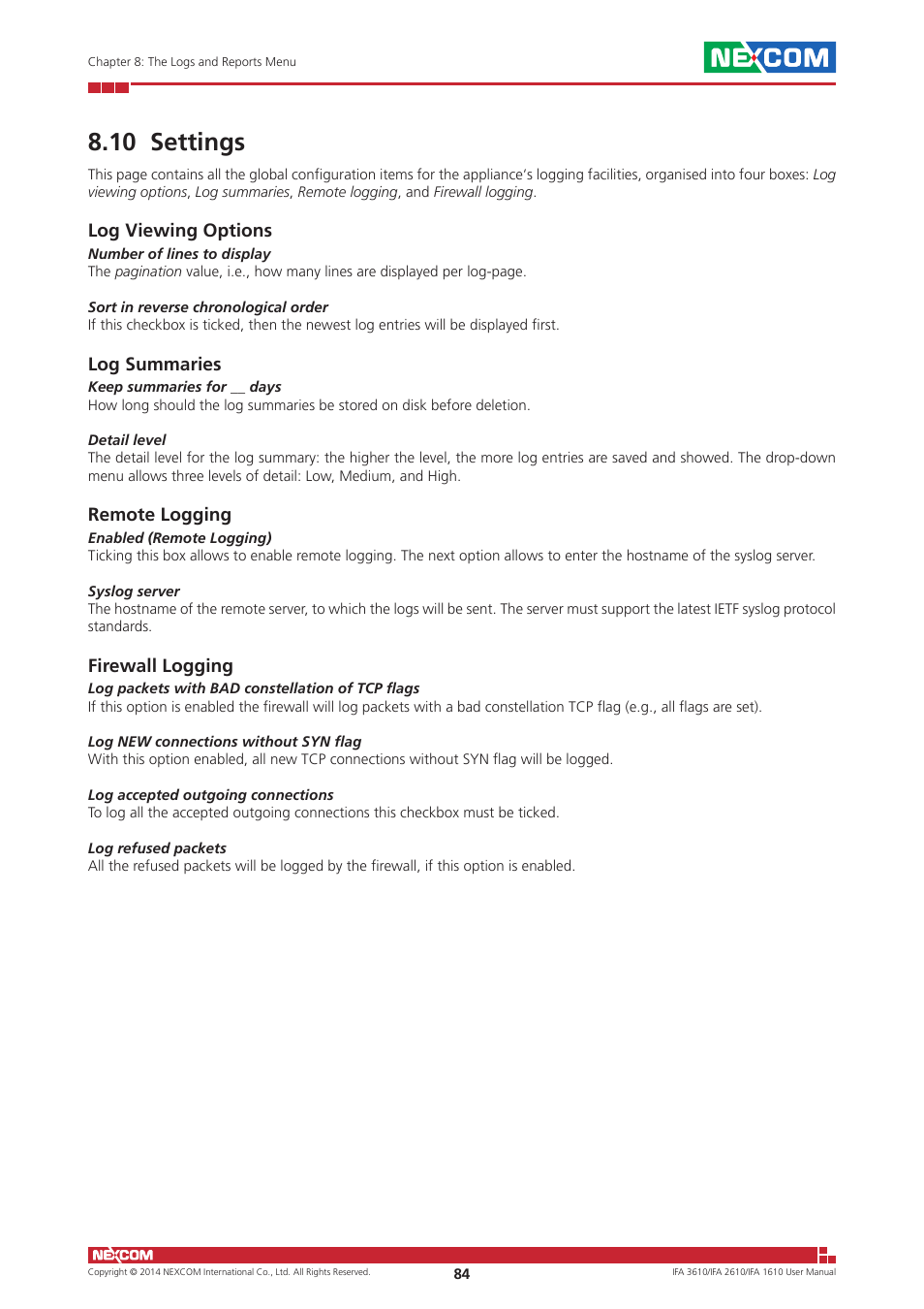 10 settings | NEXCOM IFA 1610 User Manual | Page 87 / 88