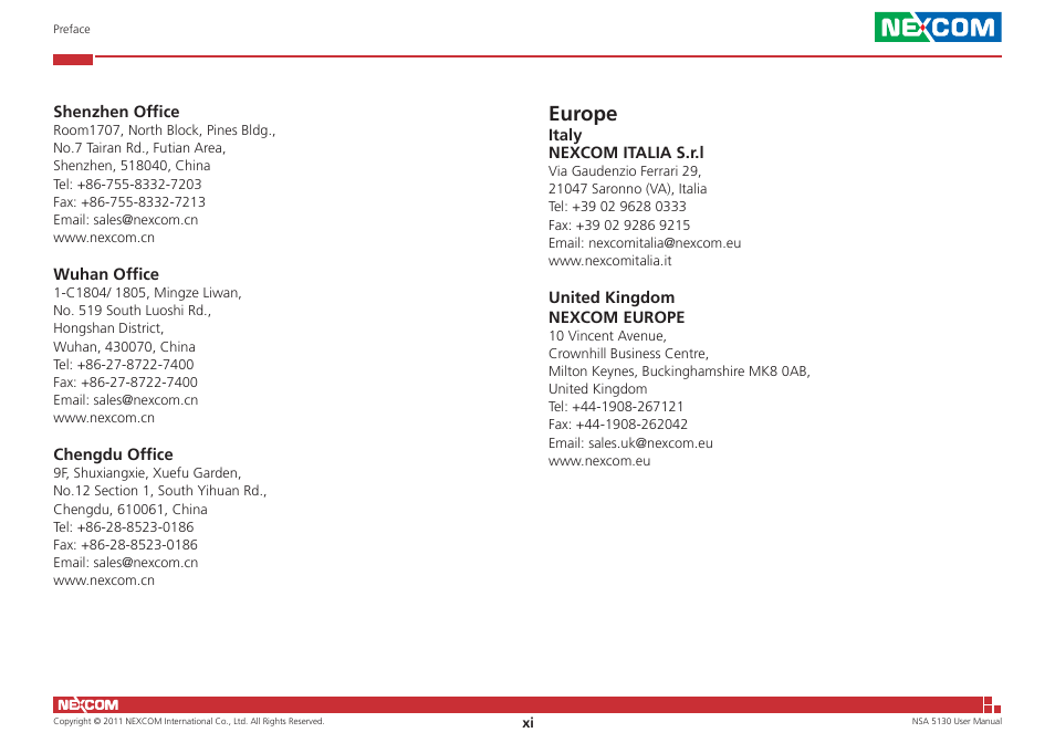 Europe | NEXCOM NSA 5130 User Manual | Page 11 / 107