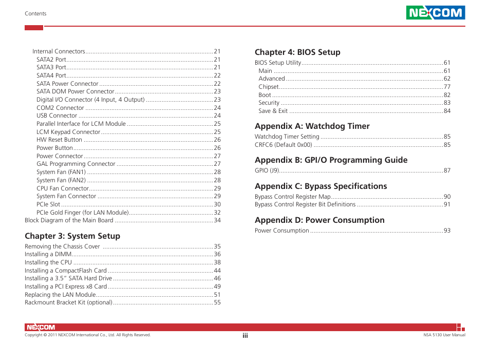 NEXCOM NSA 5130 User Manual | Page 3 / 107