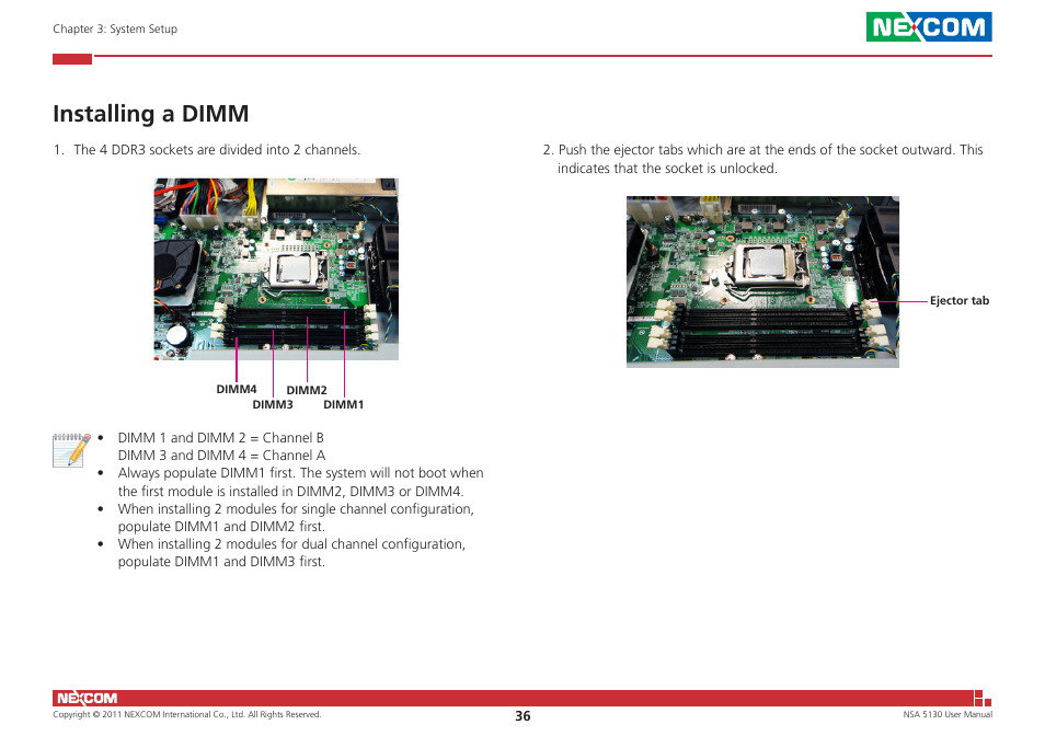 Installing a dimm | NEXCOM NSA 5130 User Manual | Page 49 / 107