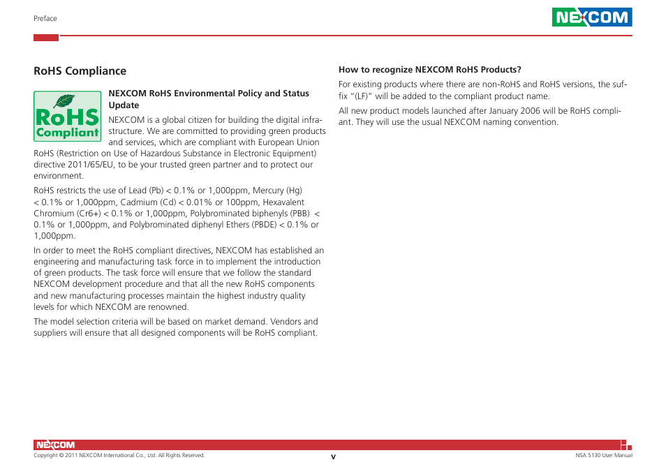 Rohs compliance | NEXCOM NSA 5130 User Manual | Page 5 / 107