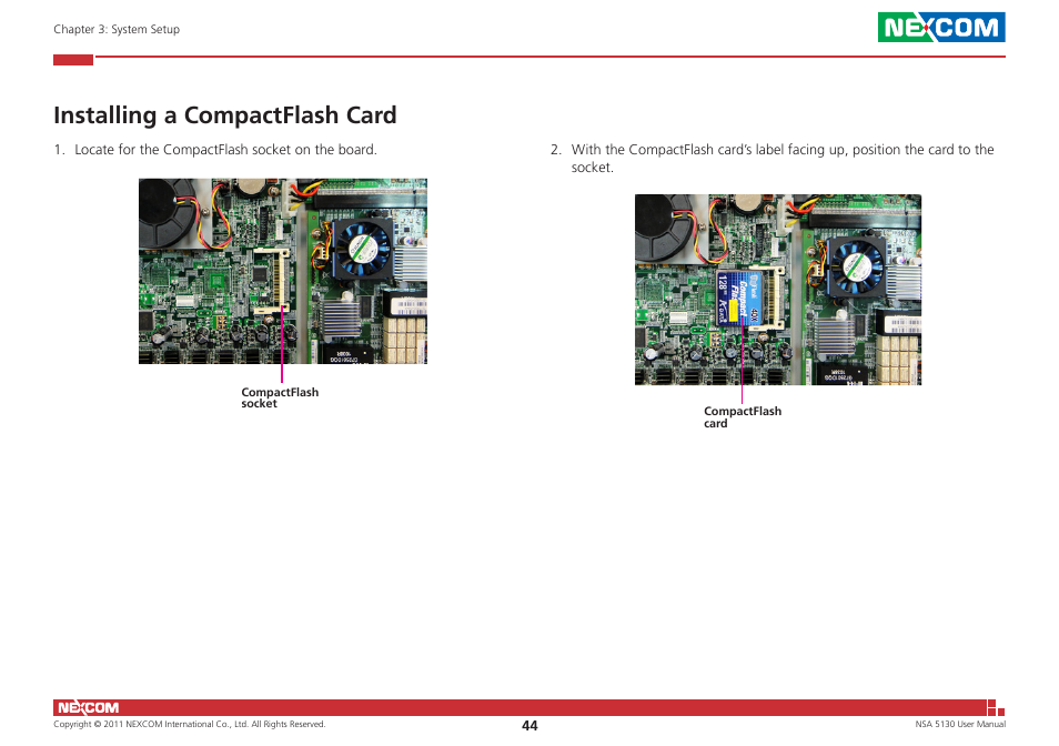 Installing a compactflash card | NEXCOM NSA 5130 User Manual | Page 57 / 107