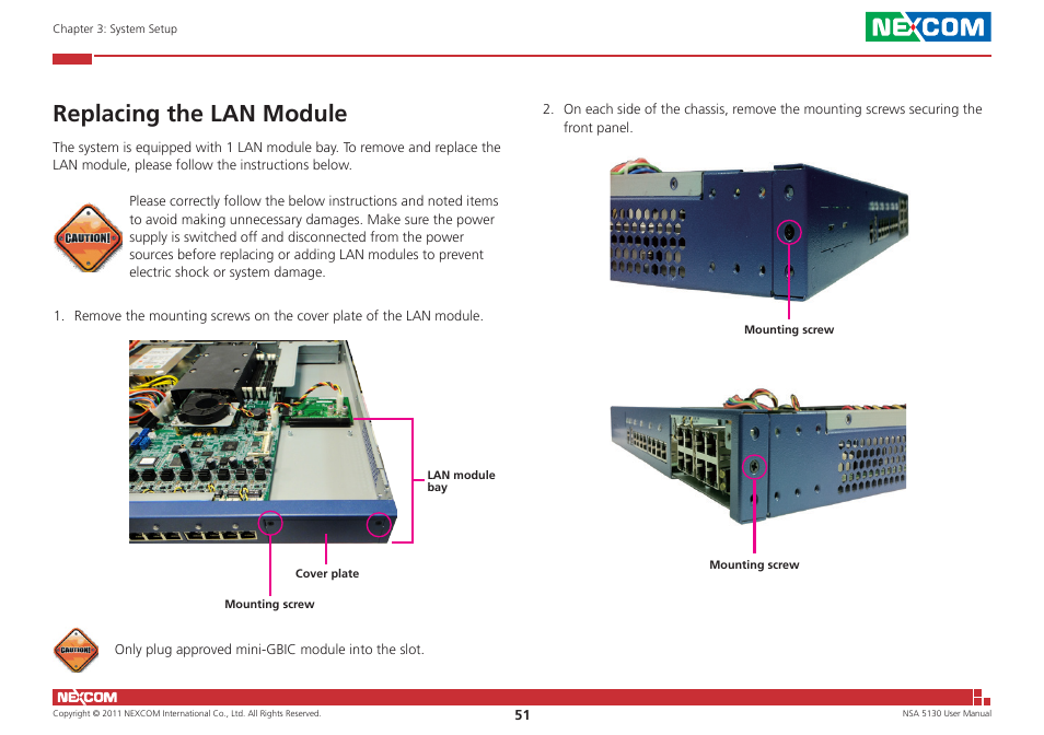 Replacing the lan module | NEXCOM NSA 5130 User Manual | Page 64 / 107