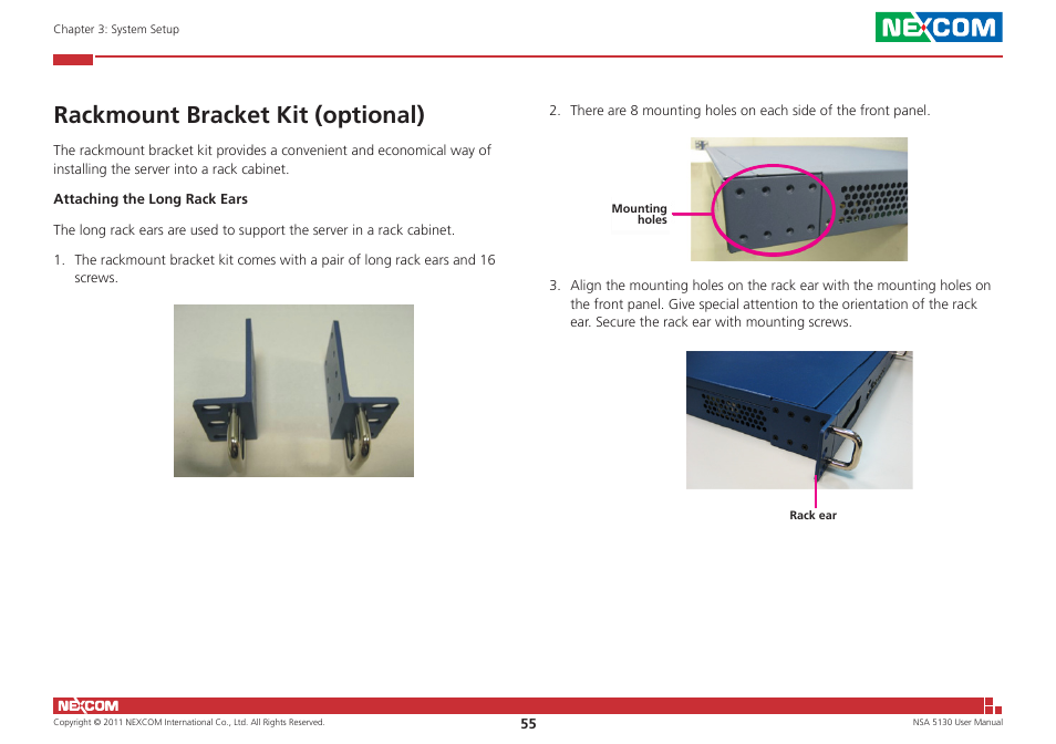 Rackmount bracket kit (optional) | NEXCOM NSA 5130 User Manual | Page 68 / 107