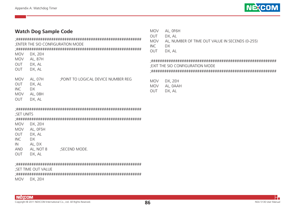 Watch dog sample code | NEXCOM NSA 5130 User Manual | Page 99 / 107
