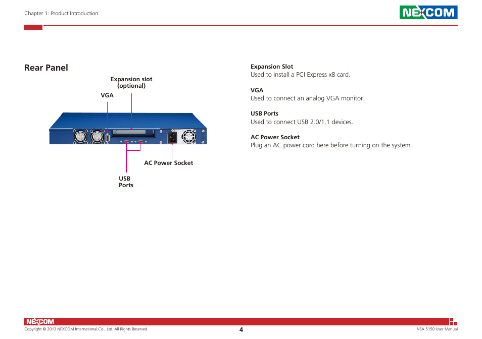 Rear panel | NEXCOM NSA 5150 User Manual | Page 18 / 84