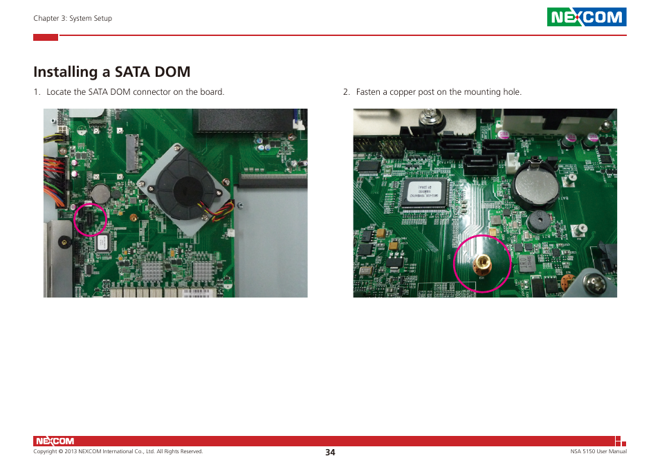 Installing a sata dom | NEXCOM NSA 5150 User Manual | Page 48 / 84
