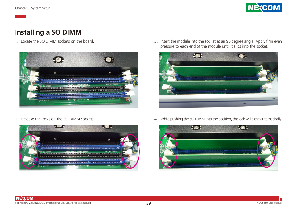 Installing a so dimm | NEXCOM NSA 5150 User Manual | Page 53 / 84