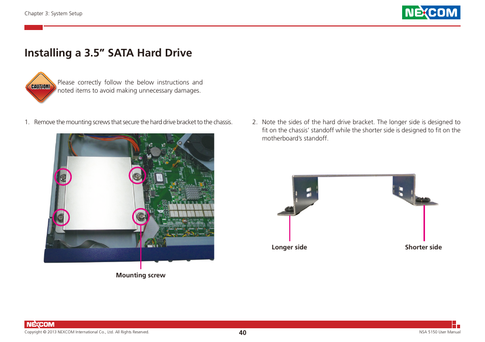 Installing a 3.5” sata hard drive | NEXCOM NSA 5150 User Manual | Page 54 / 84