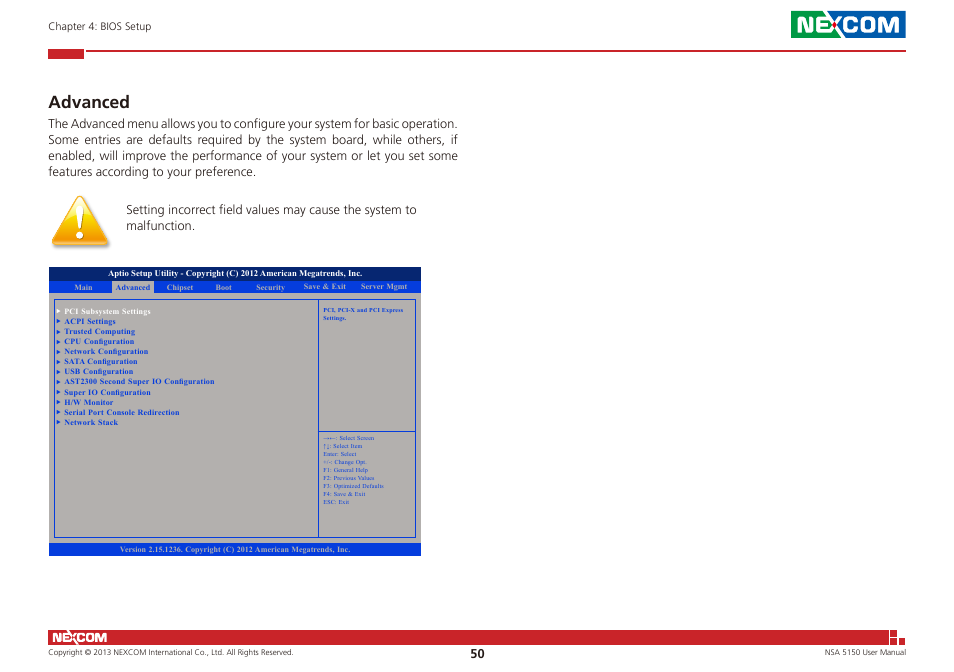 Advanced | NEXCOM NSA 5150 User Manual | Page 64 / 84