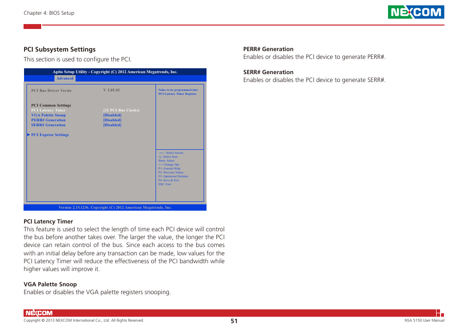 Pci subsystem settings | NEXCOM NSA 5150 User Manual | Page 65 / 84