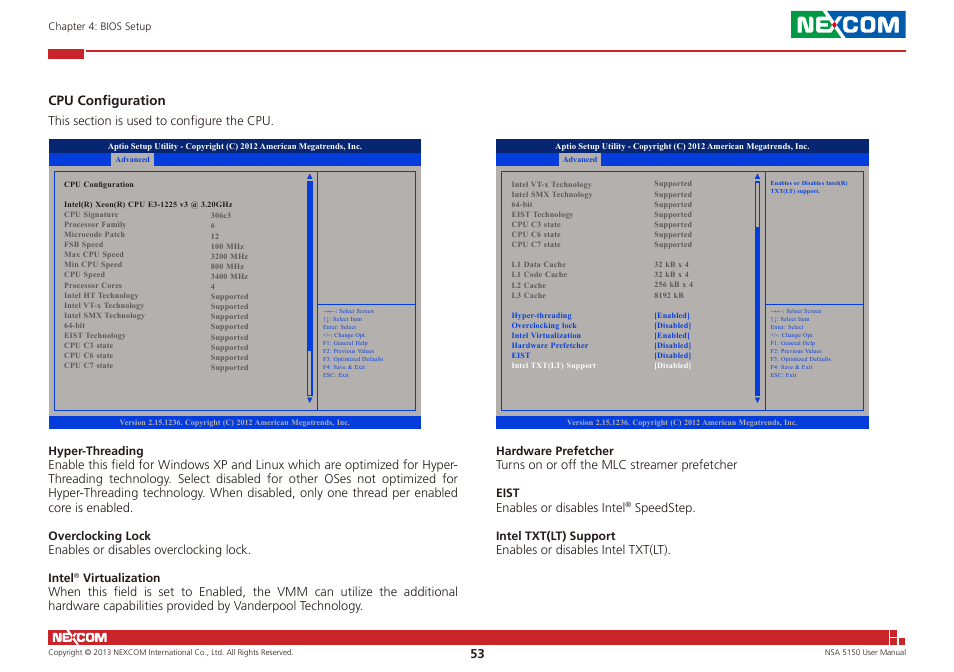 Cpu configuration | NEXCOM NSA 5150 User Manual | Page 67 / 84