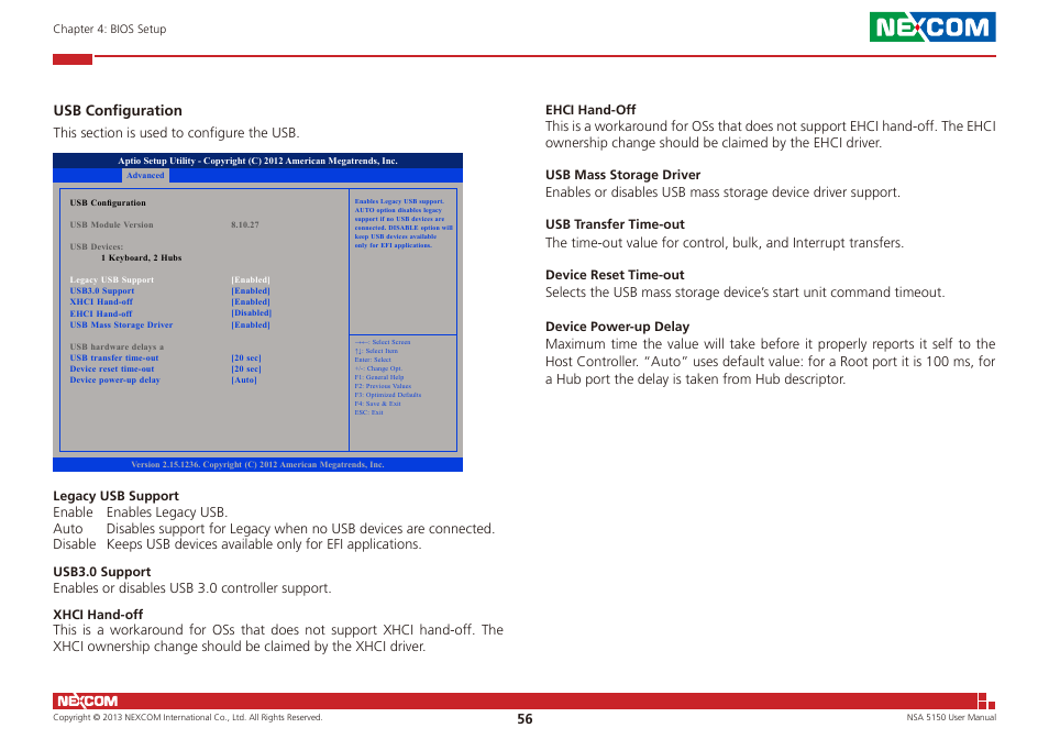 Usb configuration | NEXCOM NSA 5150 User Manual | Page 70 / 84