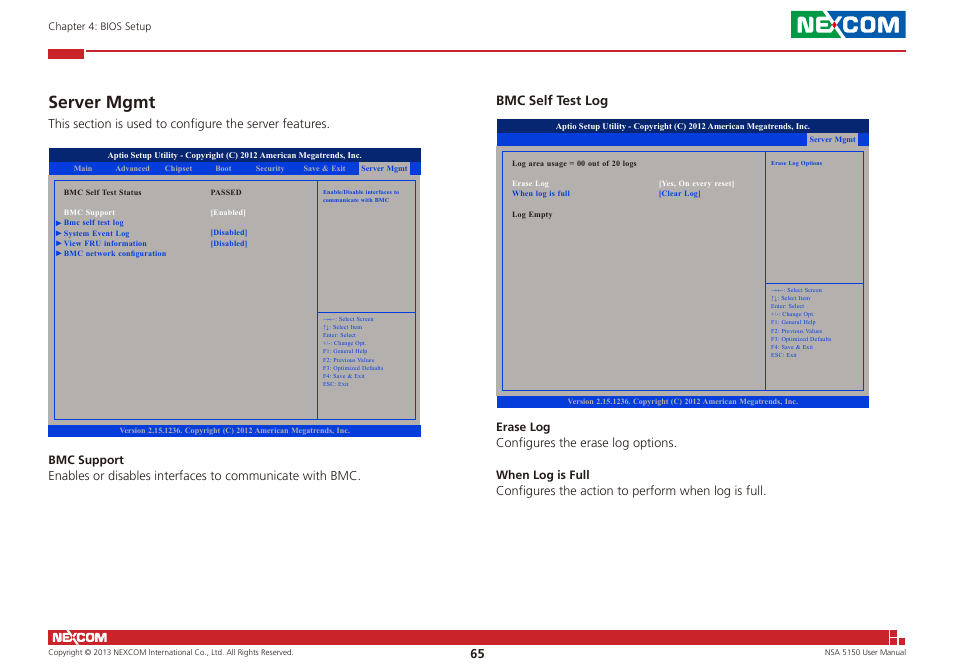 Server mgmt, Bmc self test log | NEXCOM NSA 5150 User Manual | Page 79 / 84