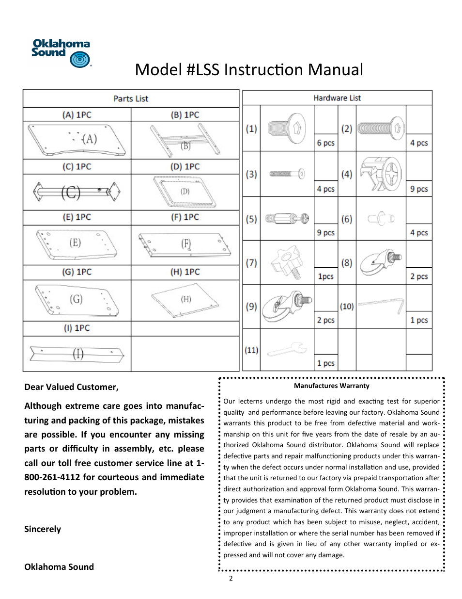 Model #lss instrucɵon manual | Oklahoma Sound #LSS User Manual | Page 2 / 9