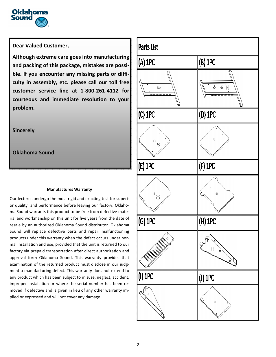 Oklahoma Sound #PRC 250 User Manual | Page 2 / 11