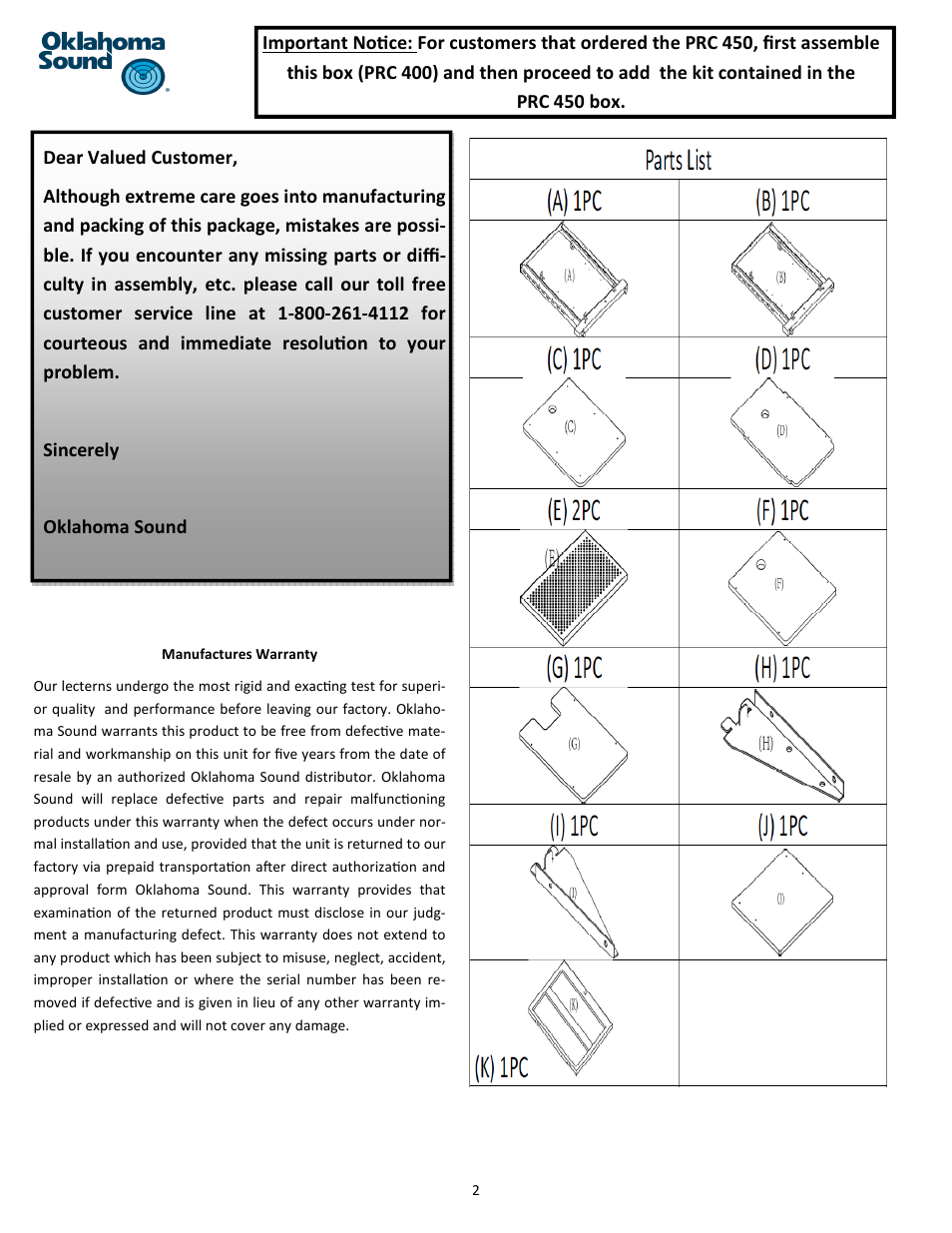 Oklahoma Sound #PRC 400 User Manual | Page 2 / 9