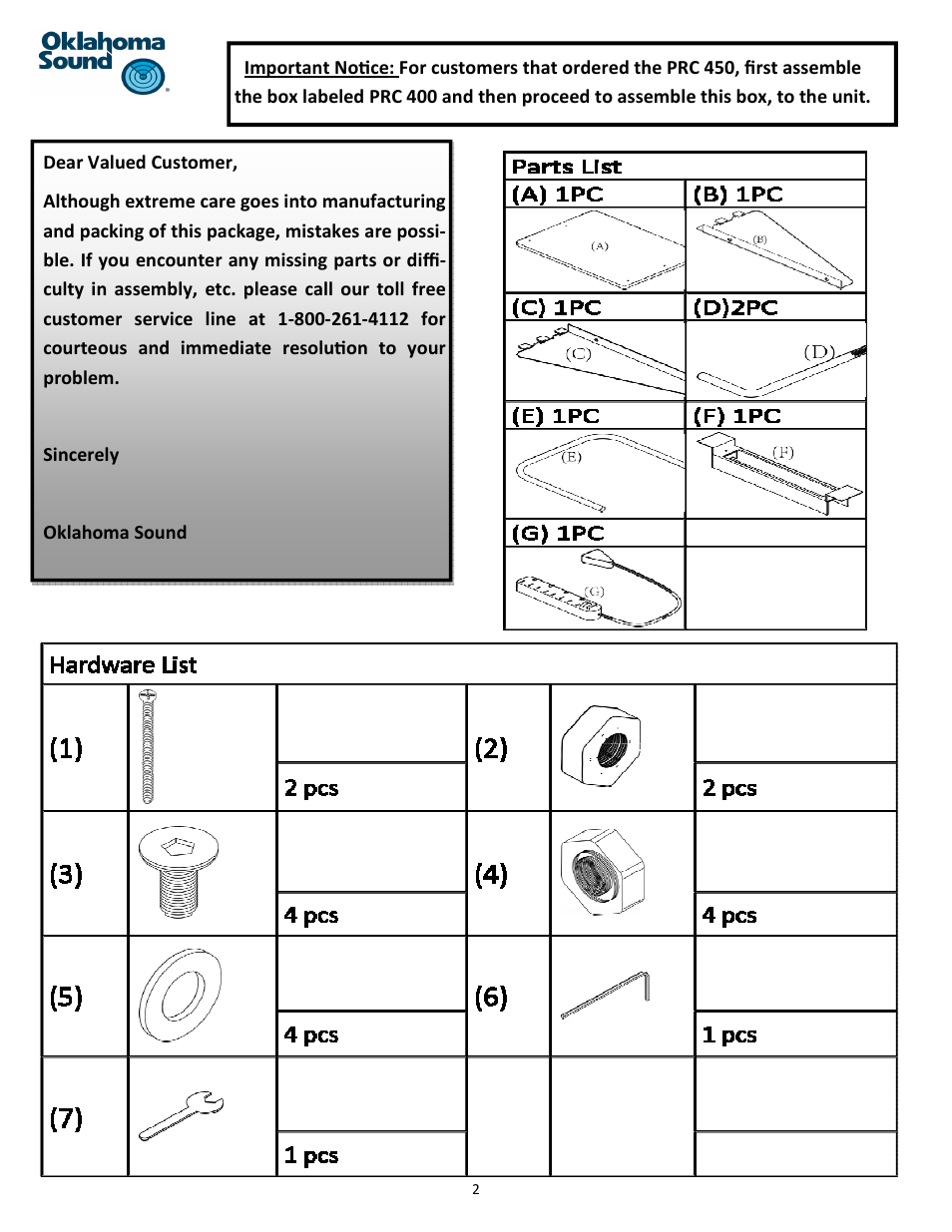 Oklahoma Sound #PRC 450 User Manual | Page 2 / 5