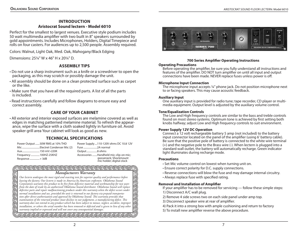 Oklahoma Sound #6010 User Manual | Page 2 / 4