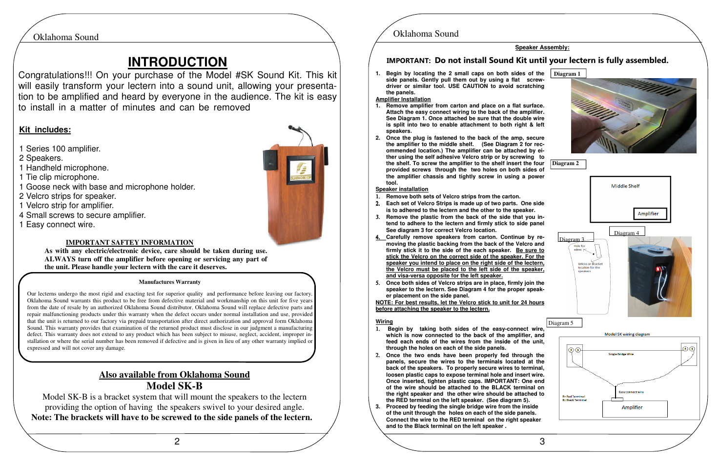 Introduction, Model sk-b, Oklahoma sound | Also available from oklahoma sound, Oklahoma sound 3 | Oklahoma Sound The Vision User Manual | Page 2 / 2