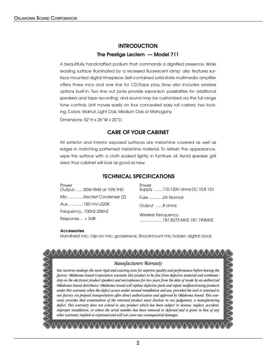 Oklahoma Sound #711 User Manual | Page 2 / 4