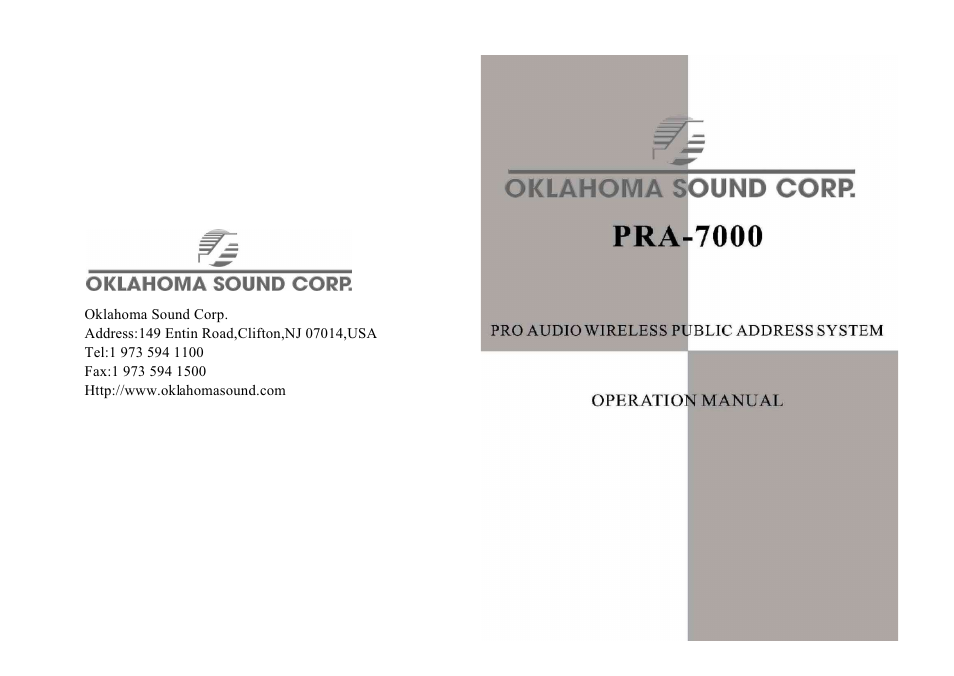 Oklahoma Sound PRA-7000 User Manual | 5 pages