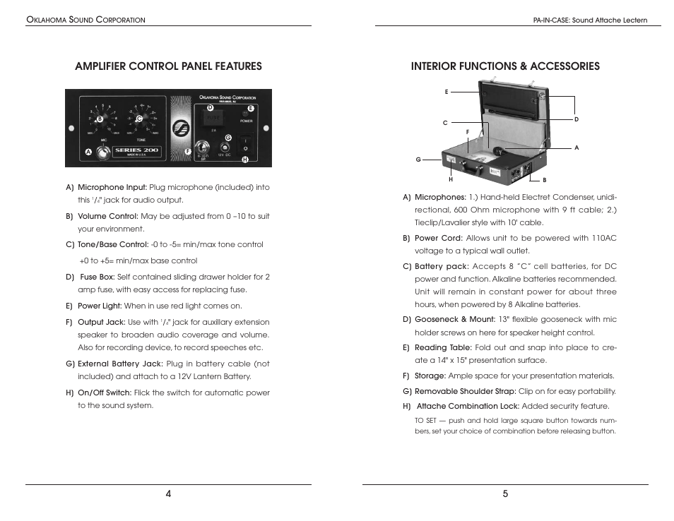 Amplifier control panel features, Interior functions & accessories | Oklahoma Sound 007HT User Manual | Page 2 / 4