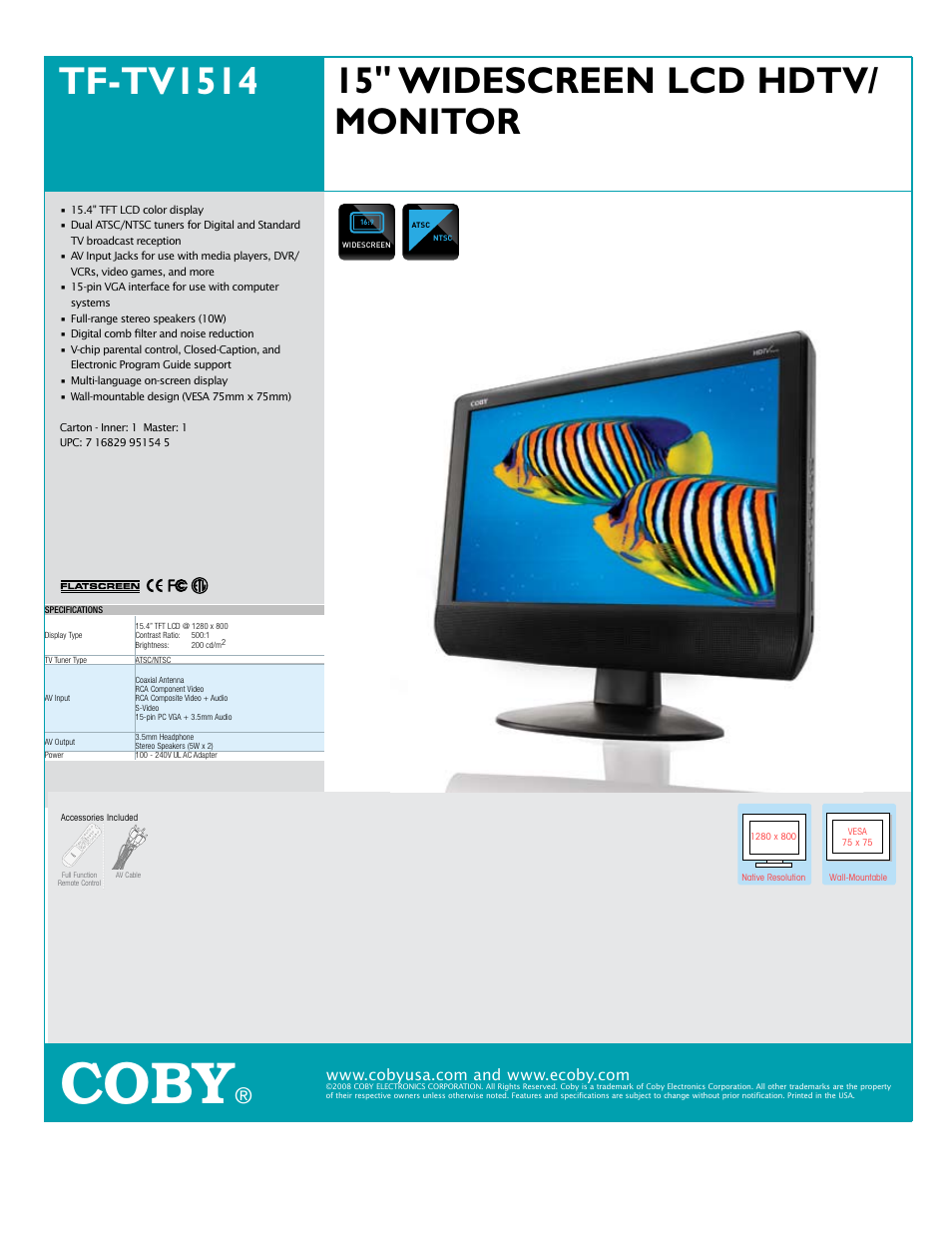 COBY electronic TF-TV1514 User Manual | 1 page