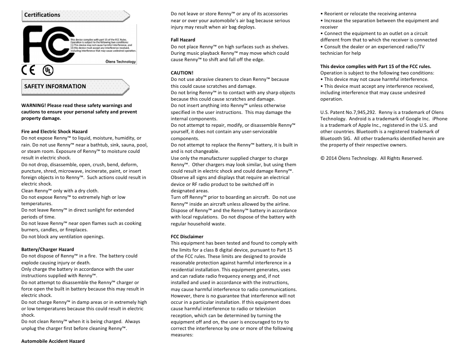 Ölens Technology Renny ORIGINAL User Manual | Page 2 / 6