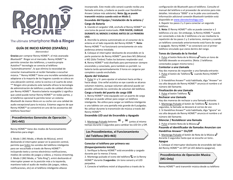 Guía de inicio rápido (español) | Ölens Technology Renny HOME User Manual | Page 4 / 9